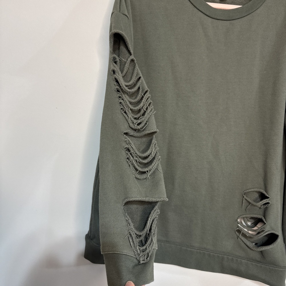 ALO Yoga Fade Distressed Pullover Crewneck‎ Sweatshirt Womens Size M Green #094 - Picture 4 of 16